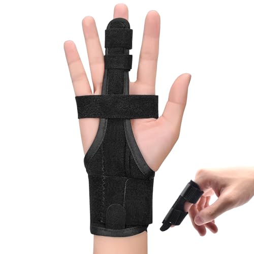 Full Trigger Finger Splint - Hand and Wrist Brace Support for Sprains, Pain Relief, Arthritis, Tendonitis, Fractured Finger - Adjustable Locking Straightener