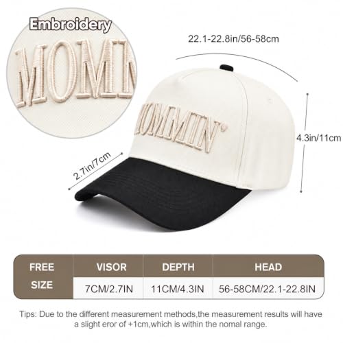 Women's Mommin Trucker Hat - White Vintage Ponytail Baseball Cap, Embroidered Adjustable Gift for Mom & Women