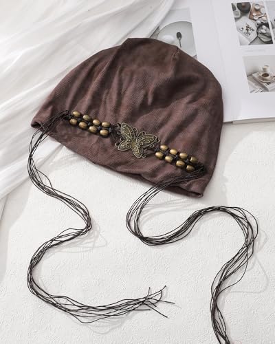Coffee Slouchy Beanie Hat for Women with Butterfly Beads - AWAYTR
