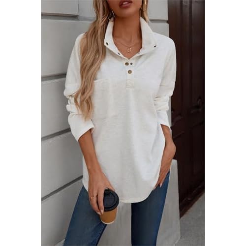 SHEWIN Fall Womens Oversized Sweatshirt Button Up Comfy Pullover Sweatshirt