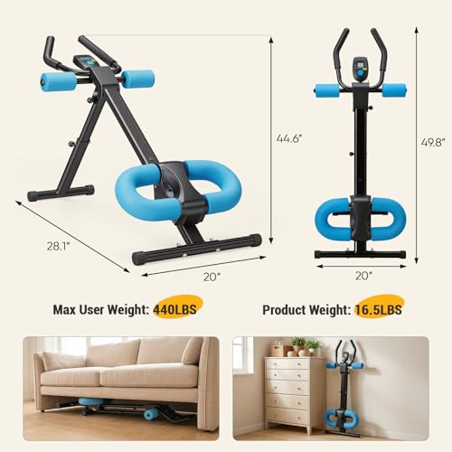 Ab Machine for Core Workout - Adjustable Foldable Abs Trainer with LCD Display - Blue