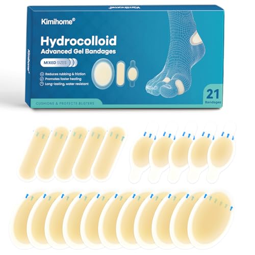 Gel Blister Bandages - 21 PCS Hydrocolloid Bandages for Feet, Blister Cushions Pads, Water Resistant Adhesive Bandages for Heel, Toes & Foot, Blister Bandages for Prevention & Recovery (Variety Pack)