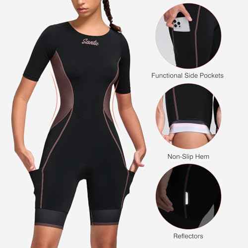 Santic Triathlon Suit for Women Short Sleeve Padded Trisuit Quick-Dry for Swim Bike Run