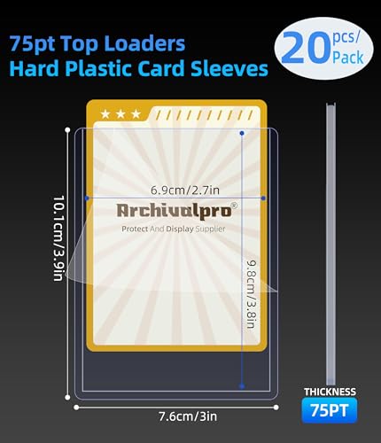 75PT Toploader Card Sleeves 20 pcs - 3x4 Inch Clear Trading Card Holders