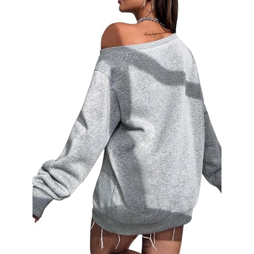 Remidoo Womens Off Shoulder Sweatshirt Drop Shoulder Oversized Long Sleeve Pullover Top