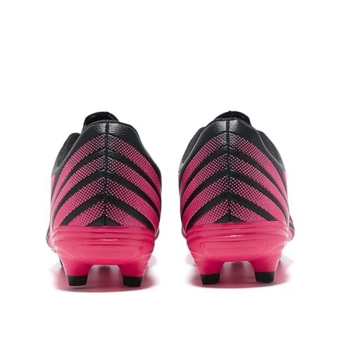 Soccer Cleats for Men and Women - Professional Football Shoes Outdoor Lightweight Firm Ground - Black & Rose Red, Sizes 6 & 7