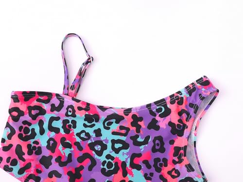 Dvenki Big Girls Asymmetric Cutout Swimsuit with Adjustable Straps Neon Leopard 8