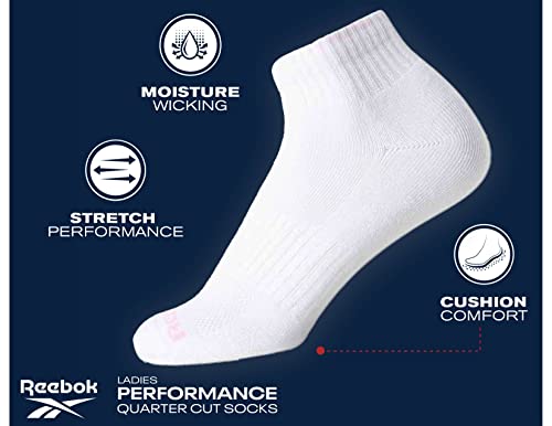 Reebok Women's Quarter Socks 5 Pack - Moisture Wicking Cushioned Ankle - Black, White, Grey