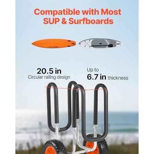 VEVOR Stand Up Board Cart, 150 lbs Surfboard Transport Cart, with 10-inch Solid Rubber Tires & Kickstands & Ratchet Strap for 2 Stand Up Paddle Boards & Surfboards