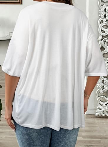 Eytino Plus Size Women's Short Sleeve Lightweight Summer Kimono Cover Up Top 2X White