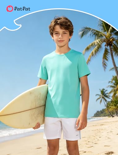 Boys Neon Rash Guard Short Sleeve Swim Shirt - Teal, 11-12 Years