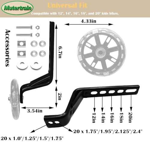 Flash Training Wheels for 12 14 16 18 20 Inch Kids Bike£¬Heavy Duty Training Wheels for Single Speed Bicycle (Black)