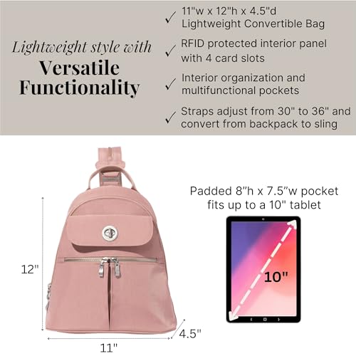 Baggallini Naples Convertible Small Daypack Sling Crossbody, Woodrose