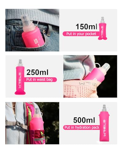 Pink 250ML Soft TPU Collapsible Water Bottle - Reusable Hydration Flask for Running Hiking Cycling