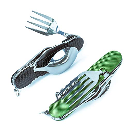 6-in-1 Multi-Function Camping Utensil Set Black + Green Detachable Spoon Fork Knife