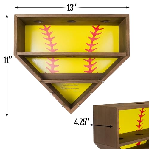 Wooden Softball Display Case Wall Mount for Medals & Rings - Collection Holder