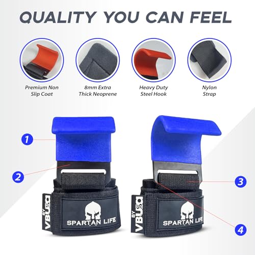Victorbudo USA Weight Lifting Hooks Heavy Duty Power Lifting Wrist Straps Pull Ups Deadlift Grips Power Lifting Hooks Padded Workout Straps for Weightlifting Gym Gloves for Men & Women (XL, Blue)
