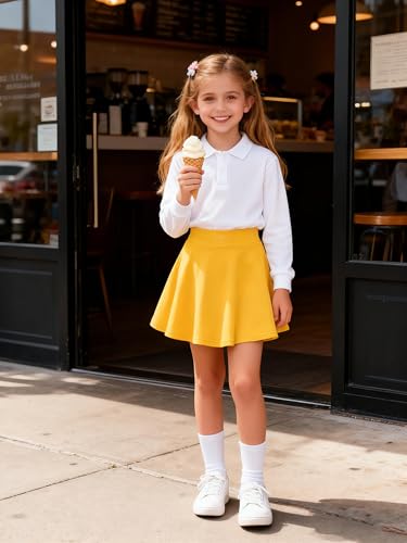 Kids Athletic Skirts with Built-In Shorts - Casual Mini Skorts for Girls 4-5T Yellow
