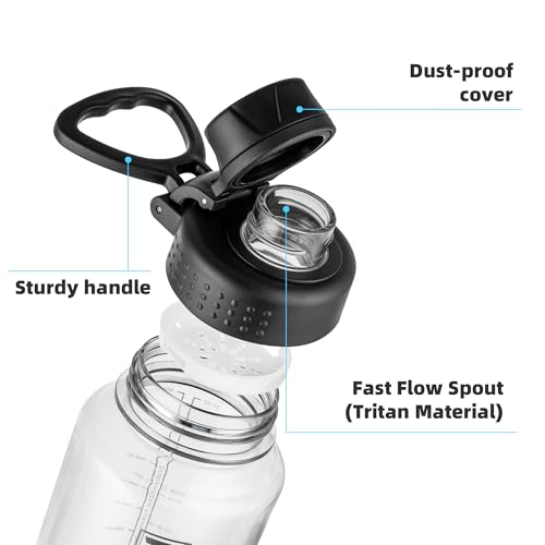 32oz Clear Plastic Water Bottle with Fast-Flow Leak-Proof Lid - Black & Clear Variation 1