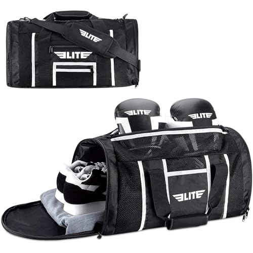 Elite Sports Boxing Gym Duffle Bag for MMA BJJ Gear - Black