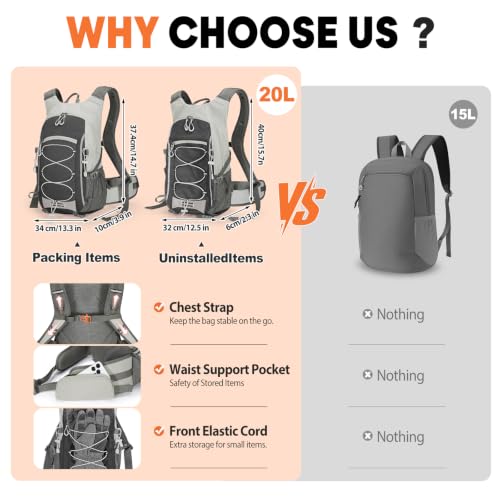 Lightweight 30L Hiking Backpack with Rain Cover - Black, Medium