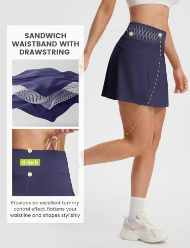 Women's Tennis Skirt 14-Inch High Waisted Golf Athletic Skorts with Shorts Pockets