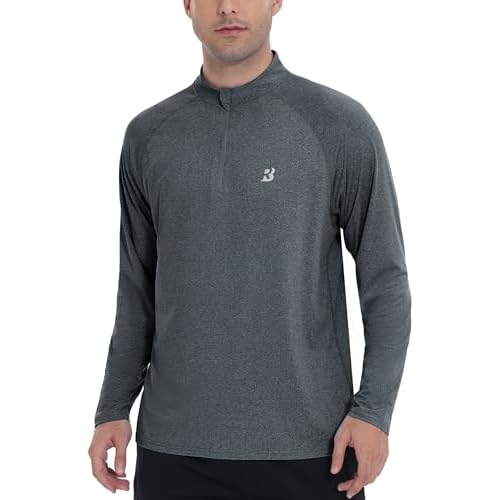 Roadbox Quarter Zip Pullover Men Sun Shirts, Running Workout Long Sleeve UV Shirt, UPF 50+ Quick Dry Athletic Rash Guard