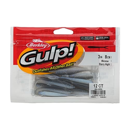 Berkley Gulp! Minnow Fishing Bait, Starry Night, 3in, Extreme Scent Dispersion, Realistic Minnow Profile, Ideal for Bass, Trout, Walleye, Panfish and More