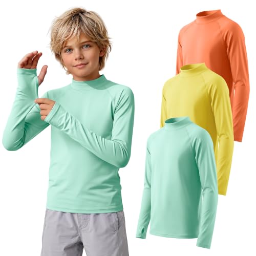 3 Pack Boys Swim Rash Guards SPF Water Shirts - Lightweight & Breathable