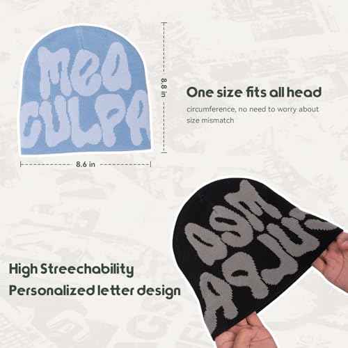 TaowaveWomen Beanie Y2k Hat,MEA Culpa Graphic Beanies Designs,Winter Hat Knit Skull Cap for Women
