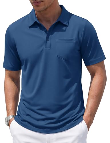 Cotrasen Men's Polo Shirts Cotton Pique Short Sleeve Golf Shirt XX-Large Blue Gray