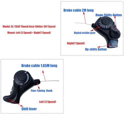 Bike Speed Shifter,3X7 Thumb Gear Shifters, One Pair TX-30 Lever and Set,Shift Lever,Transmission Bike Gear Shifter Accessories Outdoor Mountain Bicycle for Road Bike City Bike Mountain Bike