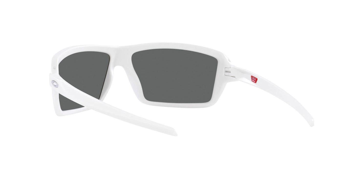 Oakley Men's OO9129 Cables Rectangular Sunglasses, Matte White/Prizm Black Polarized, 63 mm