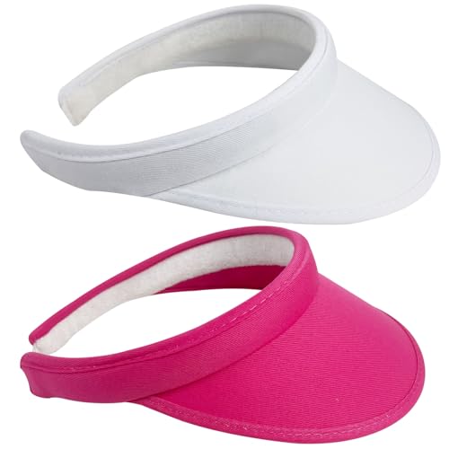Sun Visor Hats Women Men Wide Brim Clip-On Outdoor Sports Golf Beach Travel Tennis Cap - White Pink 6 3/4-7 1/2