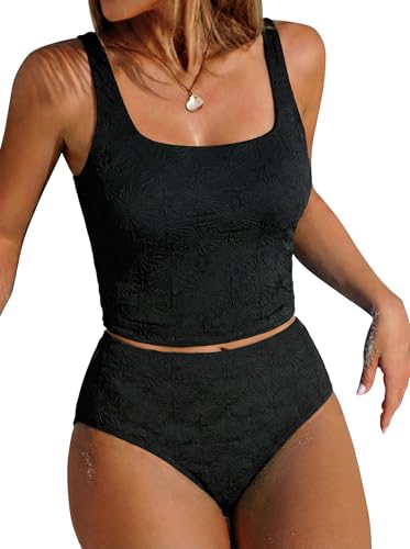 Medium Black Tankini Swimsuit for Women Two-Piece Tummy Control Bathing Suit - Zaful