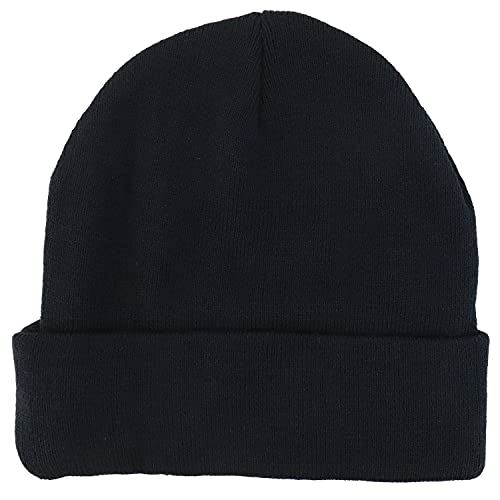 XXL Oversized Winter Beanie Hat - Solid Cuff Long Stretchy Knit Cap - Black