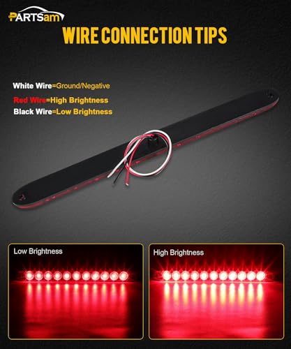 Partsam 4 Pack 15-Inch Red Waterproof Sealed LED Brake and Turn Signal Light Bar - DOT Compliant