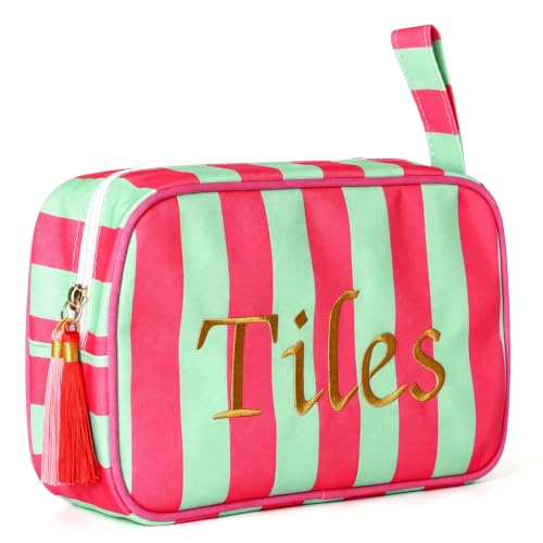 Hot Pink & Mint Mahjong Tile Bag with Handle - Embroidered Design & Plush Interior
