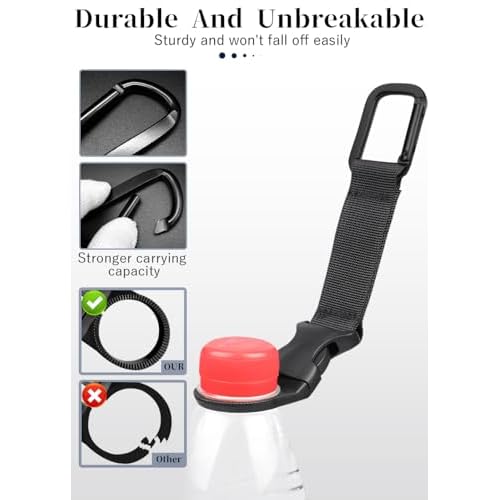 ZXZone 2PCS Bottle Buckle Clip Hanging Buckle Portable Water Bottle Ring Holder Keychain Mineral Water Bottle Clip for Backpack Belt Nylon Webbing Strap for Outdoor Tactical Camping Hiking(Black)