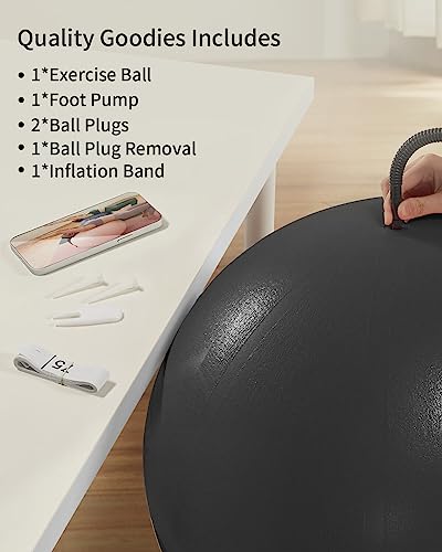 26 Inch Anti-Burst Exercise Ball for Yoga Pregnancy & Fitness - Black