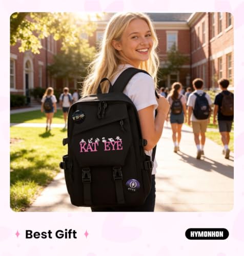 Large Capacity Casual Daypack Backpack with Pink Logo & Button Pins