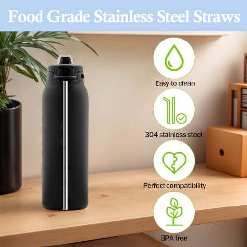9.1 Inch Metal Straw Replacement for Ello Pop & Fill 40 oz Water Bottle - Pack of 6