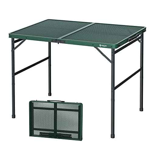 VILLEY Grill Table, 3ft Folding Camping Table with Aluminum Adjustable Legs, Portable Lightweight Camp Table for Beach Picnics and Outdoor Cooking