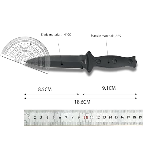 7.3 Inch Fixed Blade Knife with Dual Edge 440C Steel & Black Coating for Outdoor Survival