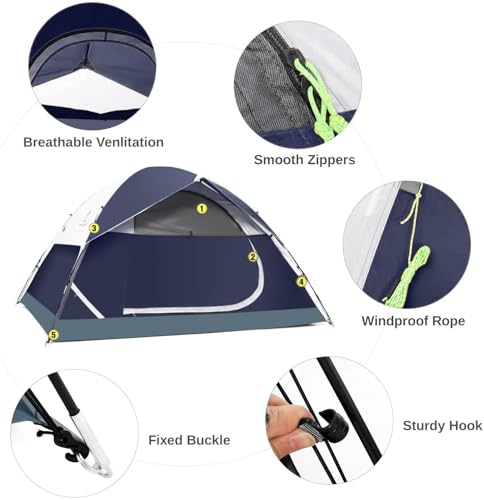 Camel Crown 2-5 Person Dome Tent Waterproof Spacious Lightweight Navy Blue/Grey