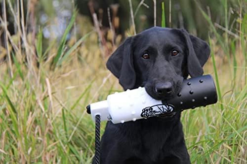 HuntEmUp Dog Bumpers - 6X 2-Inch Weighted Plastic Retrieving Dummies with Throw Ropes - 2 White, 2 Orange, and 2 Black/White - Essential Training Gear for Dog Retrieval