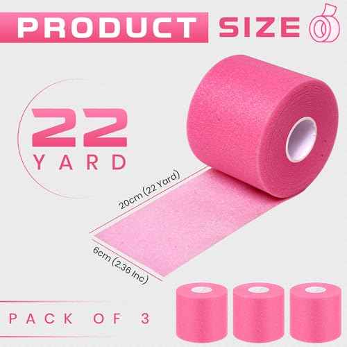 Pre Wrap Athletic - 3 Rolls Pink Prewrap Headbands for Hair - 66 Yards Sports Prewrap Athletic Tape for Knee, Ankle, Wrist - Foam Underwrap for Soccer, Basketball & Volleyball