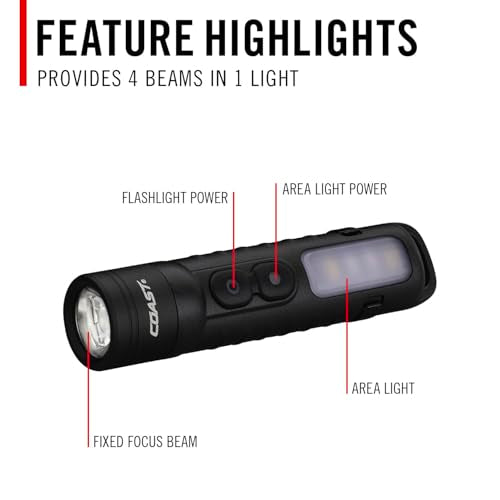 Coast KL35R 600 Lumen Rechargeable LED Pocket Flashlight with RED Light