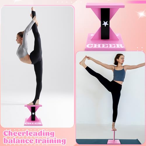 Pink Cheerleading Balance Trainer 12.2 x 13.19 Inch Wood Stunt Training Stand for Flexibility & Core Strength