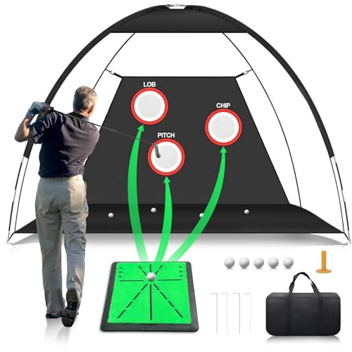 Golf Practice Net with Swing Mat 10x7FT Indoor Outdoor Chipping Targets